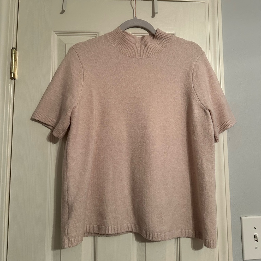 Loft cream wool blend mock neck short sleeve top